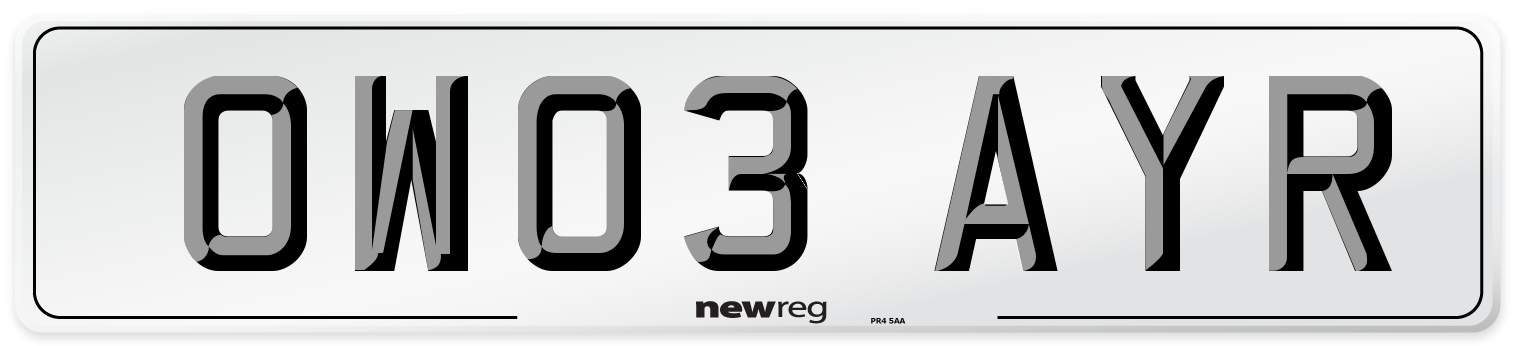 OW03 AYR Number Plate from New Reg